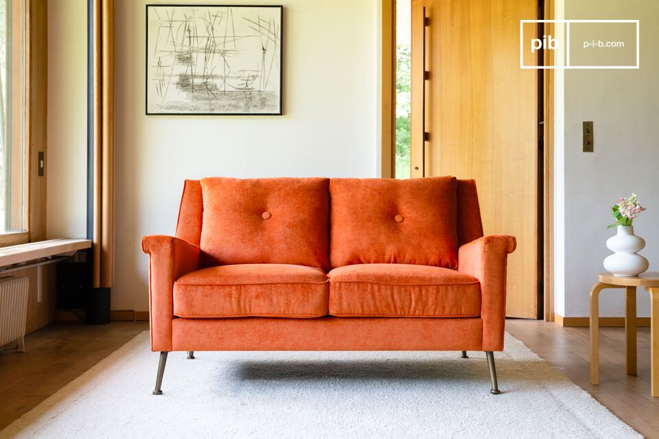 2-Sitzer Sofa aus orangefarbenem Samt Elbrousse